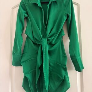 RUNAWAY Emerald Green Satin Dress